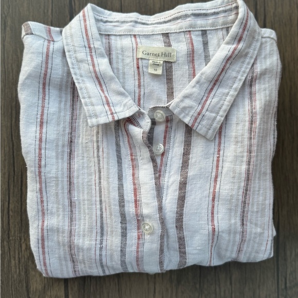 Garnet Hill White Striped Linen Midi Shirt Dress size 10 - Picture 7 of 7